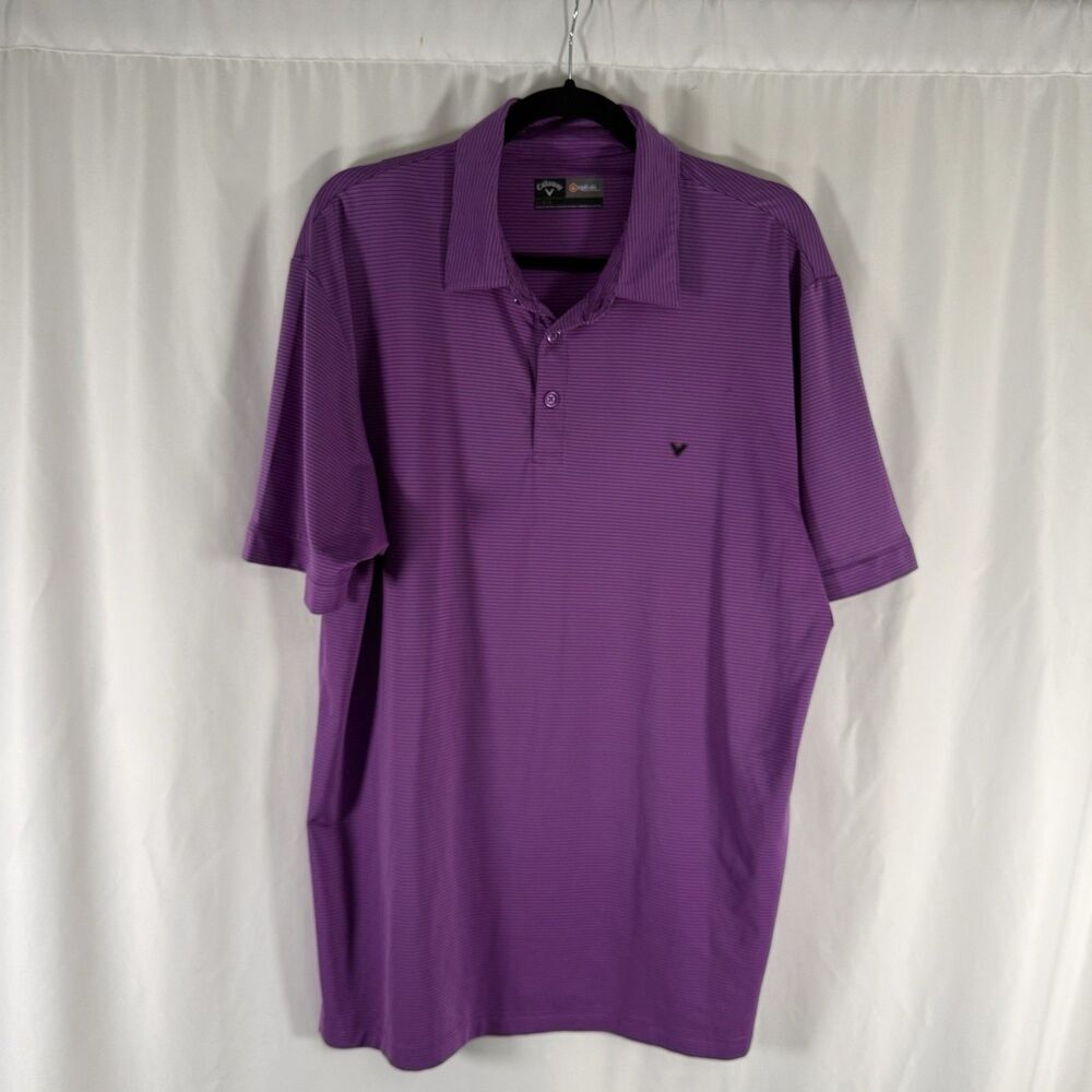 Callaway Golf Polo Men's Large Purple Striped Short Sleeve Opti-Dri Pullover